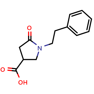 Chemical structure of 5-Oxo-1-(2-phenylethyl)pyrrolidine-3-carboxylic acid , CAS 30380-70-2, AChemBlock AD243896