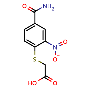 Chemical structure of 2-[(4-Carbamoyl-2-nitrophenyl)sulfanyl]acetic acid , CAS 306278-31-9, AChemBlock AD243898