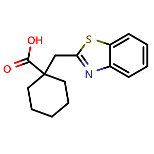 Chemical structure of 1-(Benzo[d]thiazol-2-ylmethyl)cyclohexane-1-carboxylic acid , CAS 863669-59-4, AChemBlock AD243906