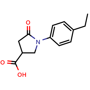 Chemical structure of 1-(4-Ethylphenyl)-5-oxopyrrolidine-3-carboxylic acid , CAS 133748-26-2, AChemBlock AD243930