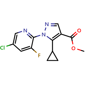 Chemical structure of Methyl 1-(5-chloro-3-fluoropyridin-2-yl)-5-cyclopropylpyrazole-4-carboxylate , CAS 1150164-42-3, AChemBlock AD243937