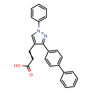 Chemical structure of 3-(3-([1,1'-Biphenyl]-4-yl)-1-phenyl-1h-pyrazol-4-yl)acrylic acid , CAS 108446-76-0, AChemBlock AD243945