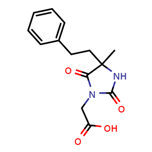Chemical structure of 2-(4-Methyl-2,5-dioxo-4-phenethylimidazolidin-1-yl)acetic acid , CAS 956986-31-5, AChemBlock AD243987