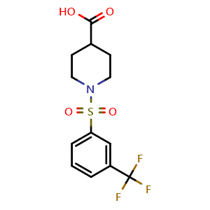 Chemical structure of 1-[3-(Trifluoromethyl)benzenesulfonyl]piperidine-4-carboxylic acid , CAS 630049-57-9, AChemBlock AD244002