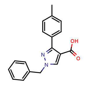 Chemical structure of 1-Benzyl-3-(4-methylphenyl)-1h-pyrazole-4-carboxylic acid , CAS 956453-12-6, AChemBlock AD244015