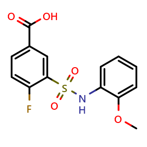 Chemical structure of 4-Fluoro-3-(N-(2-methoxyphenyl)sulfamoyl)benzoic acid , CAS 329269-49-0, AChemBlock AD244025