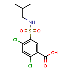 Chemical structure of 2,4-Dichloro-5-[[(2-methylpropyl)amino]sulfonyl]benzoic acid , CAS 378206-75-8, AChemBlock AD244028