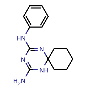 Chemical structure of N2-phenyl-1,3,5-triazaspiro[5.5]Undeca-1,3-diene-2,4-diamine , CAS 300697-12-5, AChemBlock AD244029