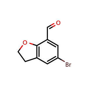 Chemical structure of 5-Bromo-2,3-dihydro-1-benzofuran-7-carbaldehyde , CAS 281678-73-7, AChemBlock AD244047