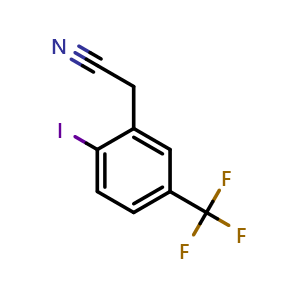 Chemical structure of 2-[2-iodo-5-(trifluoromethyl)phenyl]acetonitrile , CAS 702641-07-4, AChemBlock AD244098