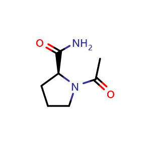 Chemical structure of (S)-1-Acetylpyrrolidine-2-carboxamide , CAS 16395-58-7, AChemBlock AD244192
