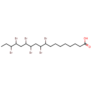 Chemical structure of 9,10,12,13,15,16-Hexabromooctadecanoic acid , CAS 4167-08-2, AChemBlock AD244196