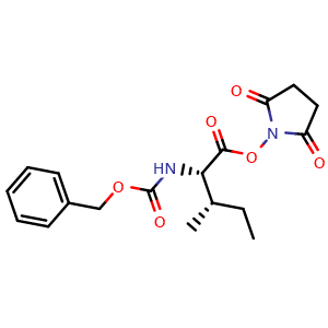 Chemical structure of 2,5-Dioxo-1-pyrrolidinyl N-[(benzyloxy)carbonyl]isoleucinate , CAS 3391-99-9, AChemBlock AD244209