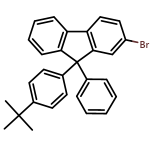 Chemical structure of 2-Bromo-9-(4-(tert-butyl)phenyl)-9-phenyl-9H-fluorene , CAS 2416180-69-1, AChemBlock AD244253