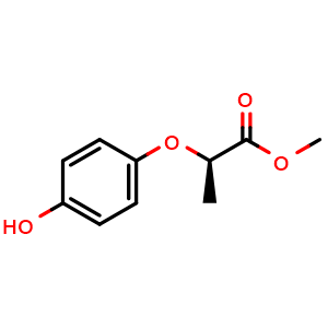 Chemical structure of (R)-Methyl 2-(4-hydroxyphenoxy)propanoate , CAS 96562-58-2, AChemBlock AD244320