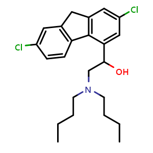 Chemical structure of 2,7-Dichloro-alpha-[(dibutylamino)methyl]-9H-fluorene-4-methanol , CAS 69759-61-1, AChemBlock AD244321