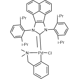 Chemical structure of 2,6-Diisopropyl-phenyl-acenaphthoimidazolylidene-N-heterocycliccarbene-palladiumchloride-benzyldimethylaminecomplex , CAS 2757083-02-4, AChemBlock AD244329