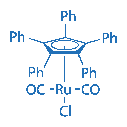 Chemical structure of Dicarbonylchloro[(1,2,3,4,5-η)-1,2,3,4,5-pentaphenyl-2,4-cyclopentadien-1-yl]-Ruthenium , CAS 677736-23-1, AChemBlock AD244369