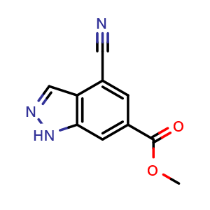Chemical structure of Methyl 4-cyano-1H-indazole-6-carboxylate , CAS 2702437-79-2, AChemBlock AD244467