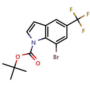 Chemical structure of N-Boc 7-Bromo-5-trifluoromethyl-indole , CAS 3049388-86-2, AChemBlock AD244474