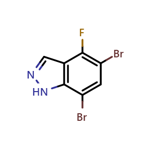 Chemical structure of 4-Fluoro-5,7-dibromo-1H-indazole , CAS 3033440-19-3, AChemBlock AD244492