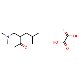 Chemical structure of 3-[(Dimethylamino)methyl]-5-methyl-hexan-2-one oxalic acid , CAS 2102090-17-3, AChemBlock AD244510