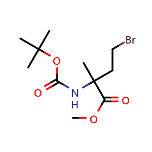 Chemical structure of Methyl 4-bromo-2-(tert-Butoxycarbonylamino)-2-methyl-butanoate , CAS 1193687-10-3, AChemBlock AD244513