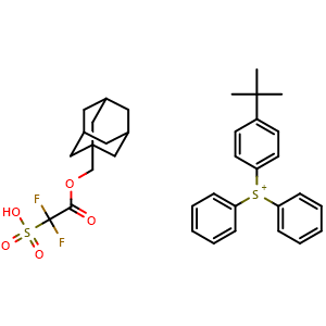 Chemical structure of 2-(Adamantan-1-ylmethoxy)-1,1-difluoro-2-oxoethane-1-sulfonic acid (4-(tert-butyl)phenyl)diphenylsulfonium salt , CAS 1236305-04-6, AChemBlock AD244523