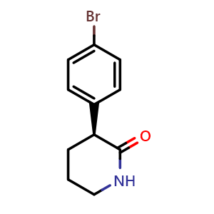 Chemical structure of (3S)-3-(4-bromophenyl)piperidin-2-one , CAS 2452378-16-2, AChemBlock AD244524