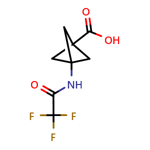 Chemical structure of 3-[(2,2,2-Trifluoroacetyl)amino]bicyclo[1.1.1]pentane-1-carboxylic acid , CAS 2297027-13-3, AChemBlock AD244537