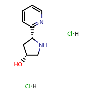 Chemical structure of Cis-5-(2-pyridyl)pyrrolidin-3-ol dihydrochloride , CAS 2940870-73-3, AChemBlock AD244557