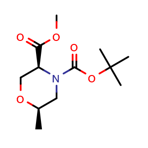 Chemical structure of O4-tert-butyl O3-methyl (3S,6R)-6-methylmorpholine-3,4-dicarboxylate , CAS 2940870-75-5, AChemBlock AD244559