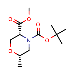 Chemical structure of O4-tert-Butyl O3-methyl (3R,6S)-6-methylmorpholine-3,4-dicarboxylate , CAS 2940866-45-3, AChemBlock AD244560
