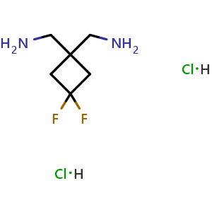 Chemical structure of [1-(Aminomethyl)-3,3-difluoro-cyclobutyl]methanamine dihydrochloride , CAS 2955561-65-4, AChemBlock AD244563