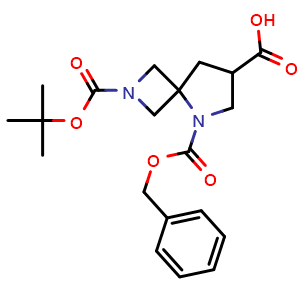 Chemical structure of 5-Benzyloxycarbonyl-2-tert-Butoxycarbonyl-2,5-diazaspiro[3.4]octane-7-carboxylic acid , CAS 2970214-05-0, AChemBlock AD244569
