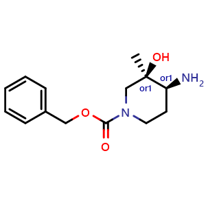 Chemical structure of Benzyl trans-4-amino-3-hydroxy-3-methyl-piperidine-1-carboxylate , CAS 1639944-23-2, AChemBlock AD244571