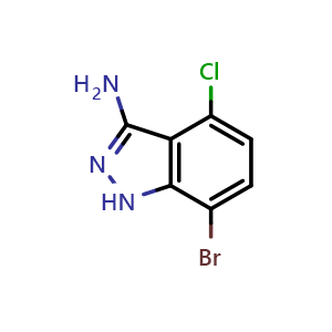 Chemical structure of 7-Bromo-4-chloro-1H-indazol-3-amine , CAS 1626336-65-9, AChemBlock AD244584