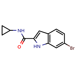 Chemical structure of 6-Bromo-N-cyclopropyl-1H-indole-2-carboxamide , CAS 2247646-32-6, AChemBlock AD244588