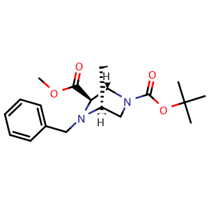 Chemical structure of Methyl (1S,4S,6R)-2-Boc-5-benzyl-2,5-diazabicyclo[2.2.1]heptane-6-carboxylate , CAS 385440-74-4, AChemBlock AD244592