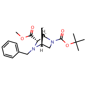 Chemical structure of O2-tert-Butyl O6-methyl (1R,4R,6S)-5-benzyl-2,5-diazabicyclo[2.2.1]heptane-2,6-dicarboxylate , CAS 385808-55-9, AChemBlock AD244593