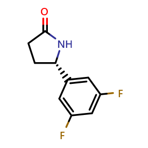 Chemical structure of (5S)-5-(3,5-difluorophenyl)pyrrolidin-2-one , CAS 1181818-12-1, AChemBlock AD244609