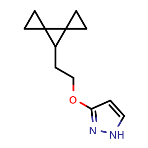 Chemical structure of 3-(2-(dispiro[2.0.24.13]heptan-7-yl)ethoxy)-1H-pyrazole , CAS 2229861-93-0, AChemBlock AD244611