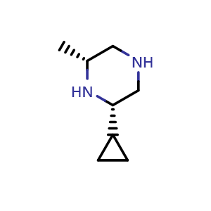 Chemical structure of (2S,6R)-2-cyclopropyl-6-methyl-piperazine , CAS 2798957-12-5, AChemBlock AD244612