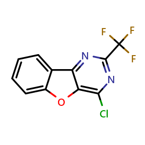 Chemical structure of 4-Chloro-2-(trifluoromethyl)benzofuro[3,2-d]pyrimidine , CAS 2866218-01-9, AChemBlock AD244620