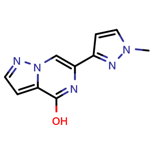 Chemical structure of 6-(1-Methylpyrazol-3-yl)pyrazolo[1,5-a]pyrazin-4-ol , CAS 2940954-01-6, AChemBlock AD244631