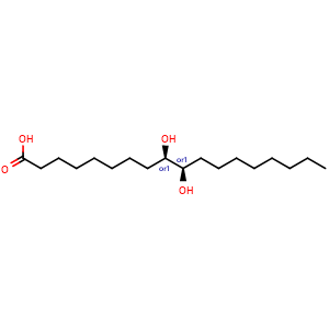 Chemical structure of Threo-9,10-dihydroxyoctadecanoic acid , CAS 2391-05-1, AChemBlock AD244661