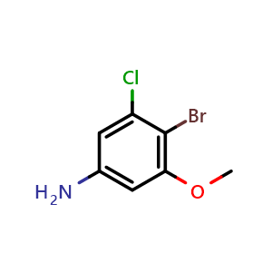 Chemical structure of 4-Bromo-3-chloro-5-methoxyaniline , CAS 1823979-56-1, AChemBlock AD244667