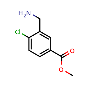 Chemical structure of Methyl 3-(aminomethyl)-4-chlorobenzoate , CAS 1260786-76-2, AChemBlock AD244668