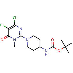 Chemical structure of tert-Butyl (1-(4,5-dichloro-1-methyl-6-oxo-1,6-dihydropyrimidin-2-yl)piperidin-4-yl)carbamate , CAS 1821308-46-6, AChemBlock AD244681
