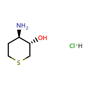 Chemical structure of (3S,4R)-4-aminotetrahydro-2H-thiopyran-3-ol hydrochloride , CAS 3079900-73-2, AChemBlock AD244686